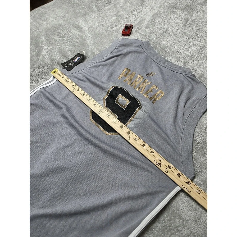 San Antonio Spurs Jersey Youth Large Gray Finals NBA Basketball Adidas‎ Parker 9